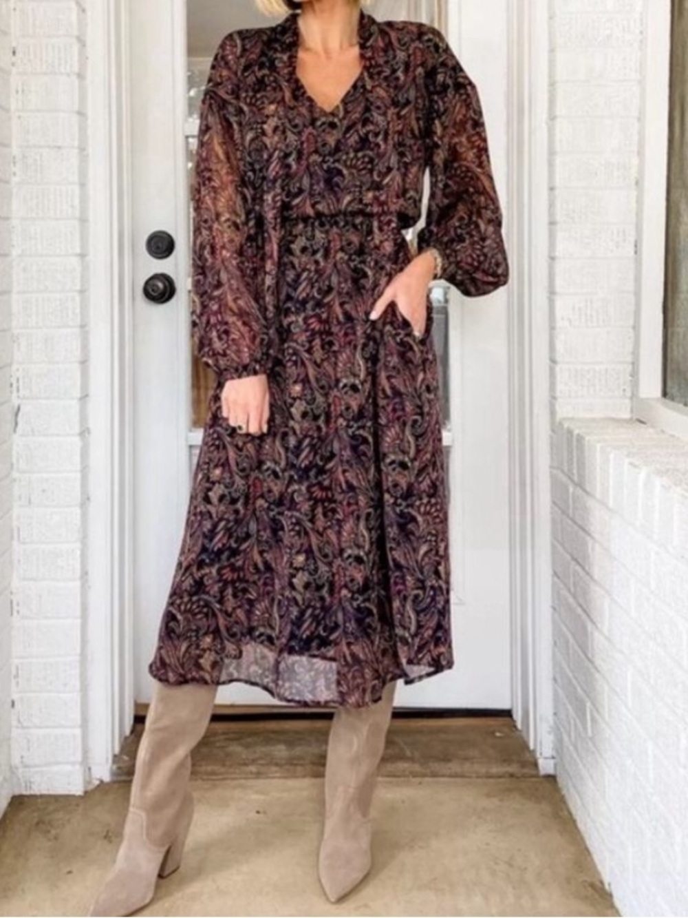 Evereve Paisley Print Midi Dress